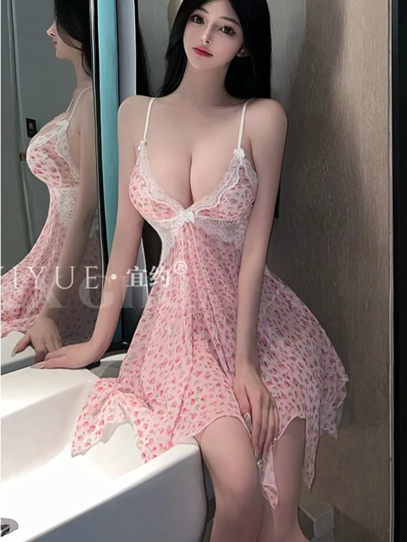 2025 ใหม่เซ็กซี่ต่ําคอBacklessลูกไม้ดอกไม้พิมพ์ตาข่ายSheerชุดสลิงผู้หญิงCinchingเอวSlim A-Lineชุดสั้นGMGJ