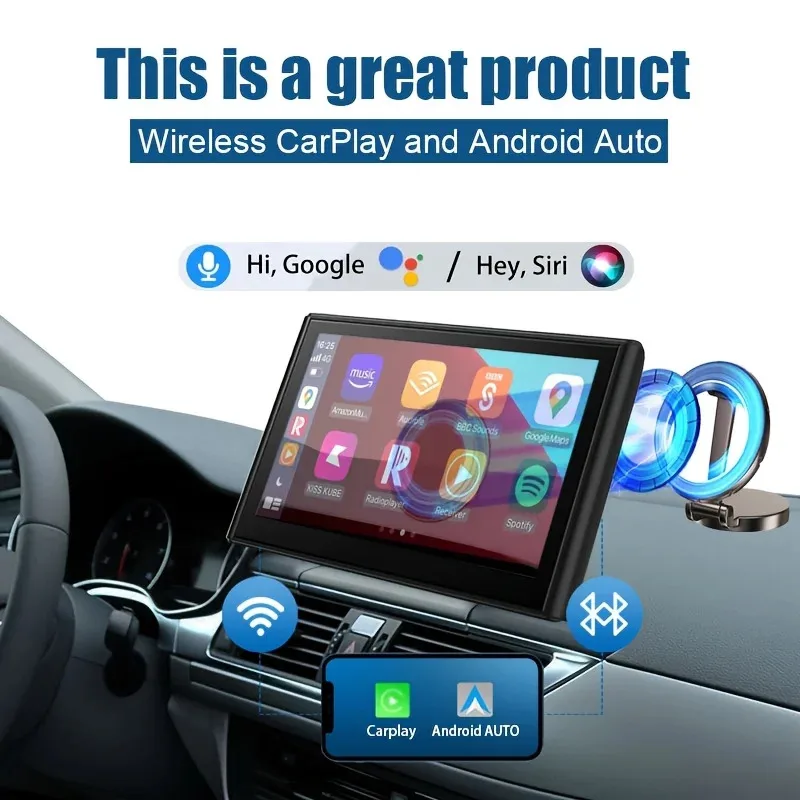 

8 портативных автомобильных навигационных систем, с беспроводным Carplay и Android Auto, портативной магнитной подставкой, монитором с сенсорным экраном, Wi