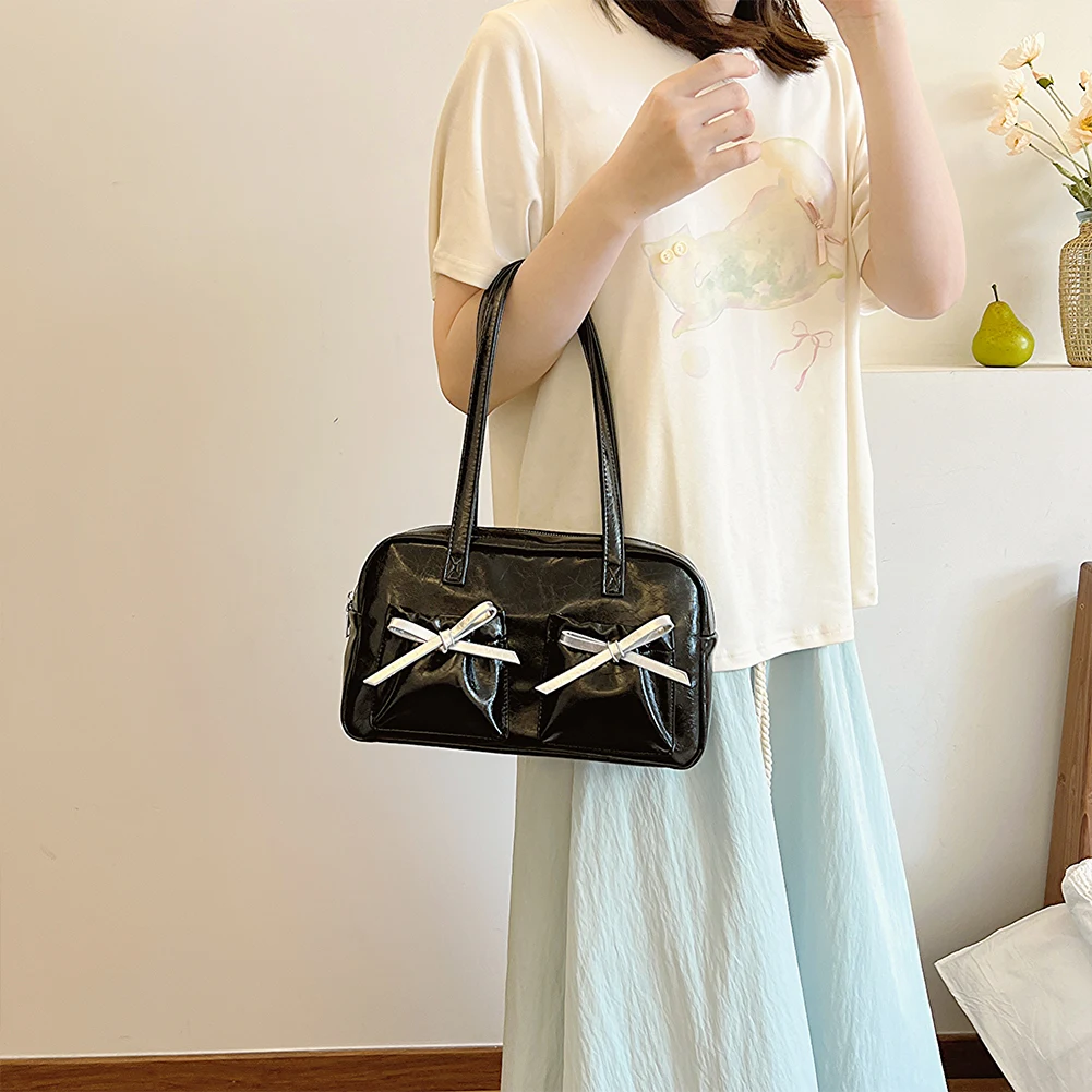 المرأة ربطة القوس فيونكة حقيبة كتف موضة بولي Leather حقيبة جلدية كروسبودي بلون حقيبة هوبو لقضاء عطلة السفر حقيبة الإبط