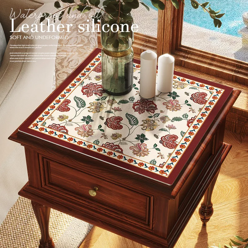 Pastoral style floral tablecloth waterproof  PU leather Bedside cabinet cover sheepskin pattern table cover