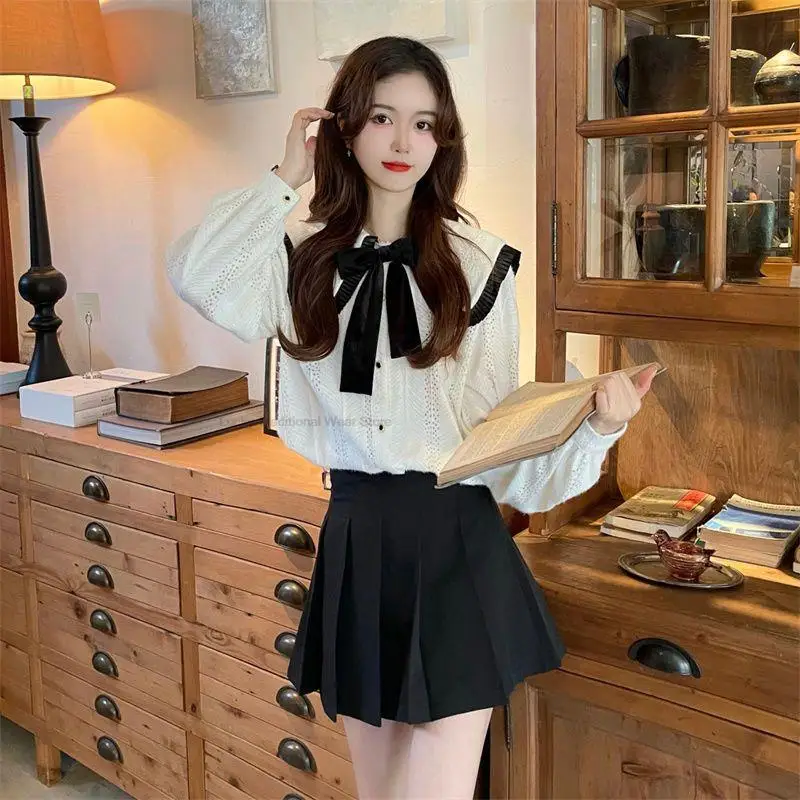 Japan Korea Style School Uniform Jk Improved Fashion Suit College Knitted Shirt Pleated Skirt Suit two-piece Set Jk Uniform Set