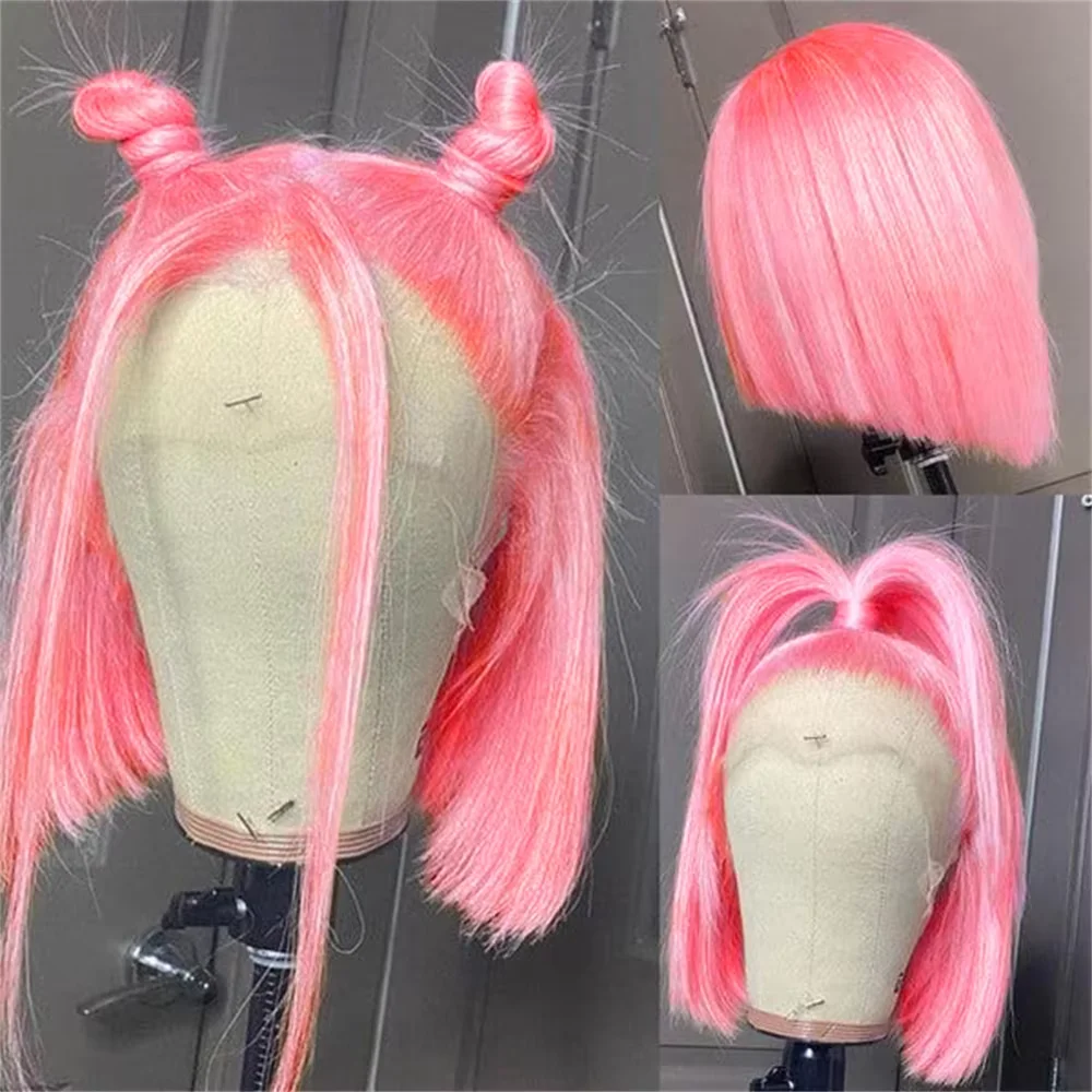 Geeta 220% rosafarbene kurze Bob-Perücke aus Echthaar, 13x4 Lace Frontal Bob-Perücke, glatt, transparente Lace-Front-Perücke für schwarze Frauen