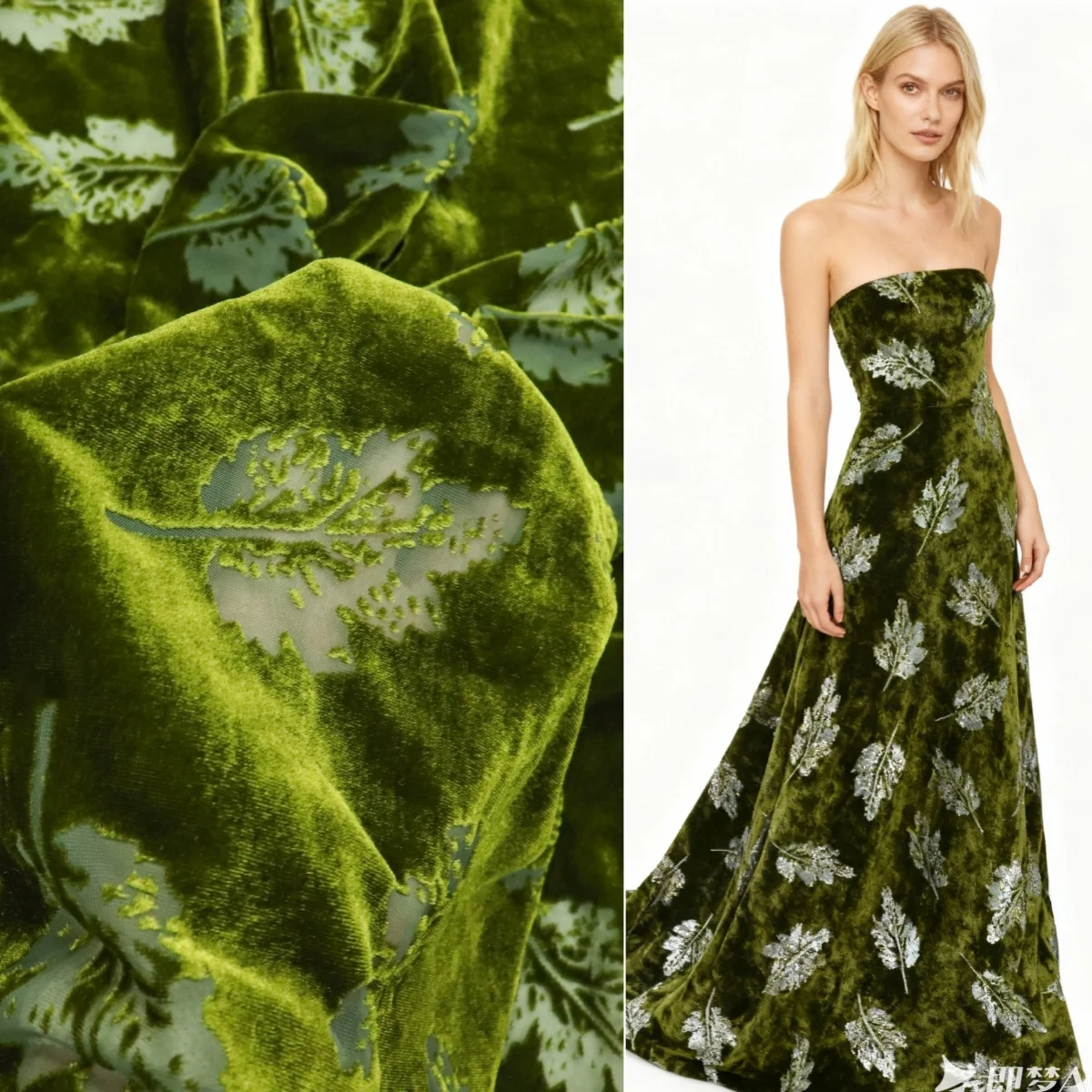 

Green Gloss Leaf Pattern Velvet Fabric Sewing Evening Dress Cheongsam DIY Pillow Cover Curtain Home Textile Fabric