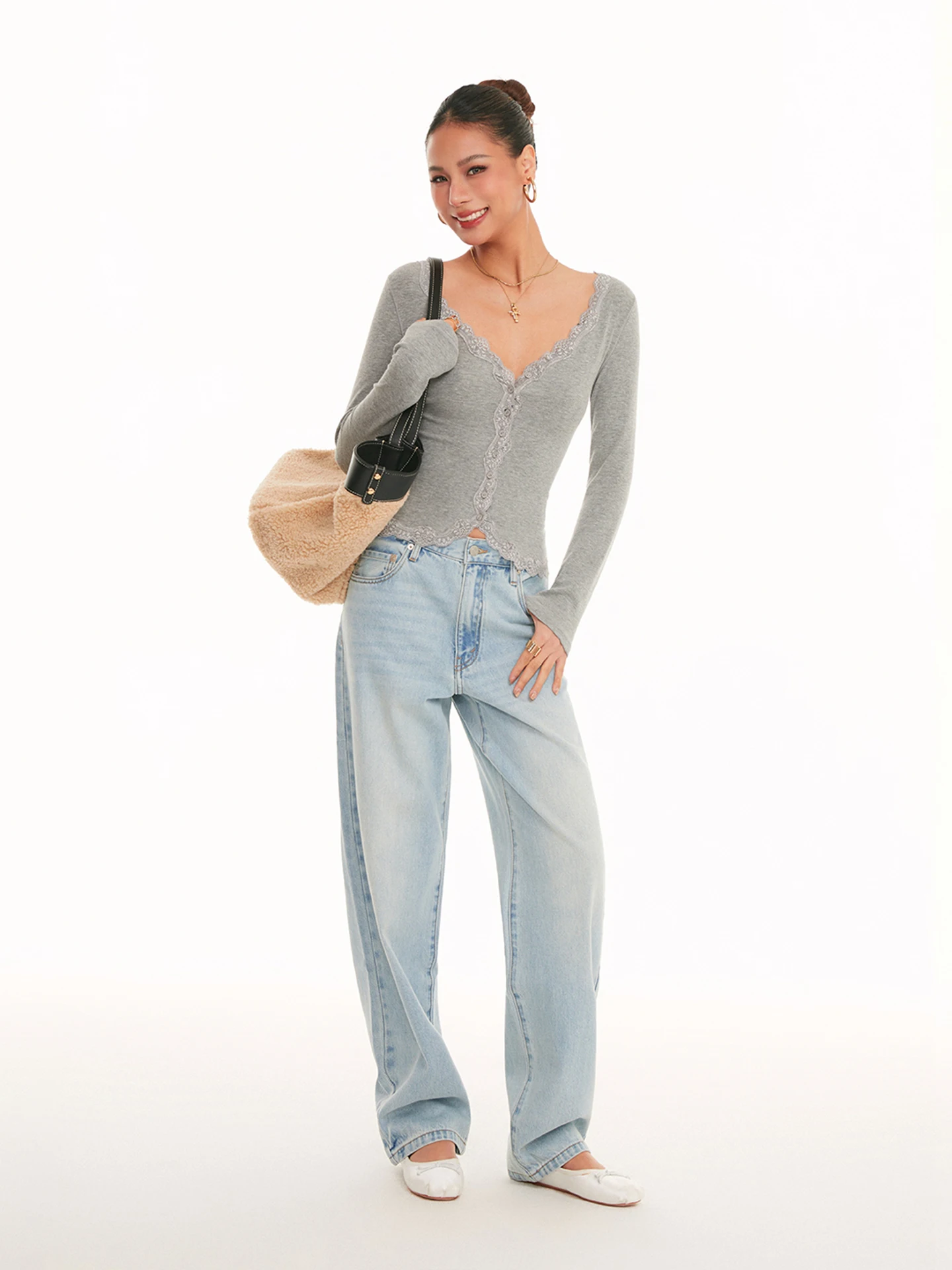 

Женский вязаный кардиган DiscoGlam с кружевной отделкой, приталенный, с V-образным вырезом, длинными рукавами, простой, элегантный трикотаж