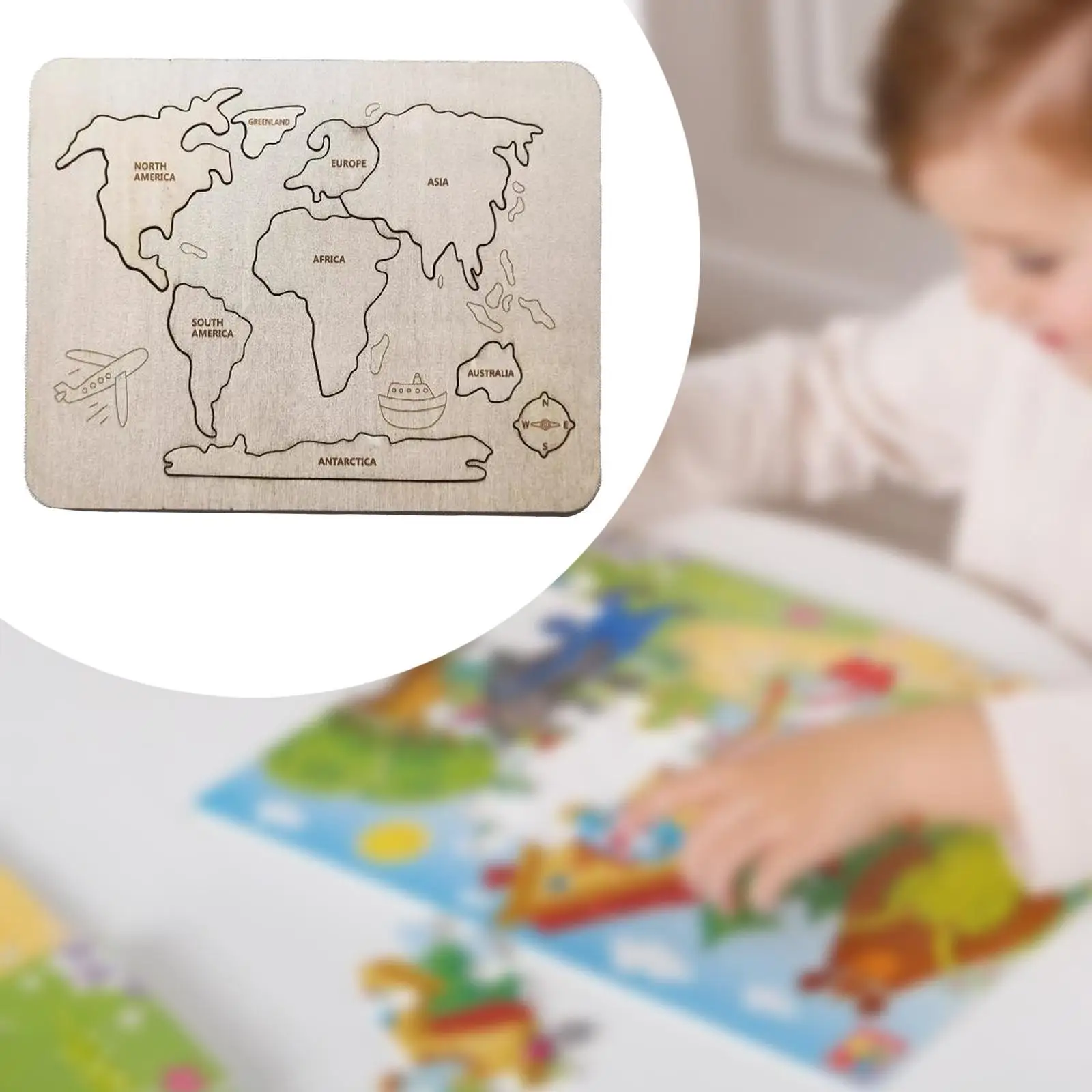 Wooden Jigsaw Puzzles Educational Toy Cognitive Family Games Wood 7 Continent Puzzle Montessori Toy for Kids Boys and Girls