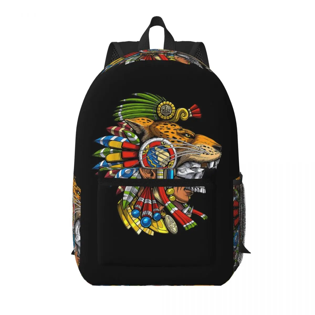 Máscara de guerrero jaguar con calavera azteca, mitología maya, máscara azteca, mochila escolar, mochila de viaje para senderismo, mochila para libros, bolsos de hombro
