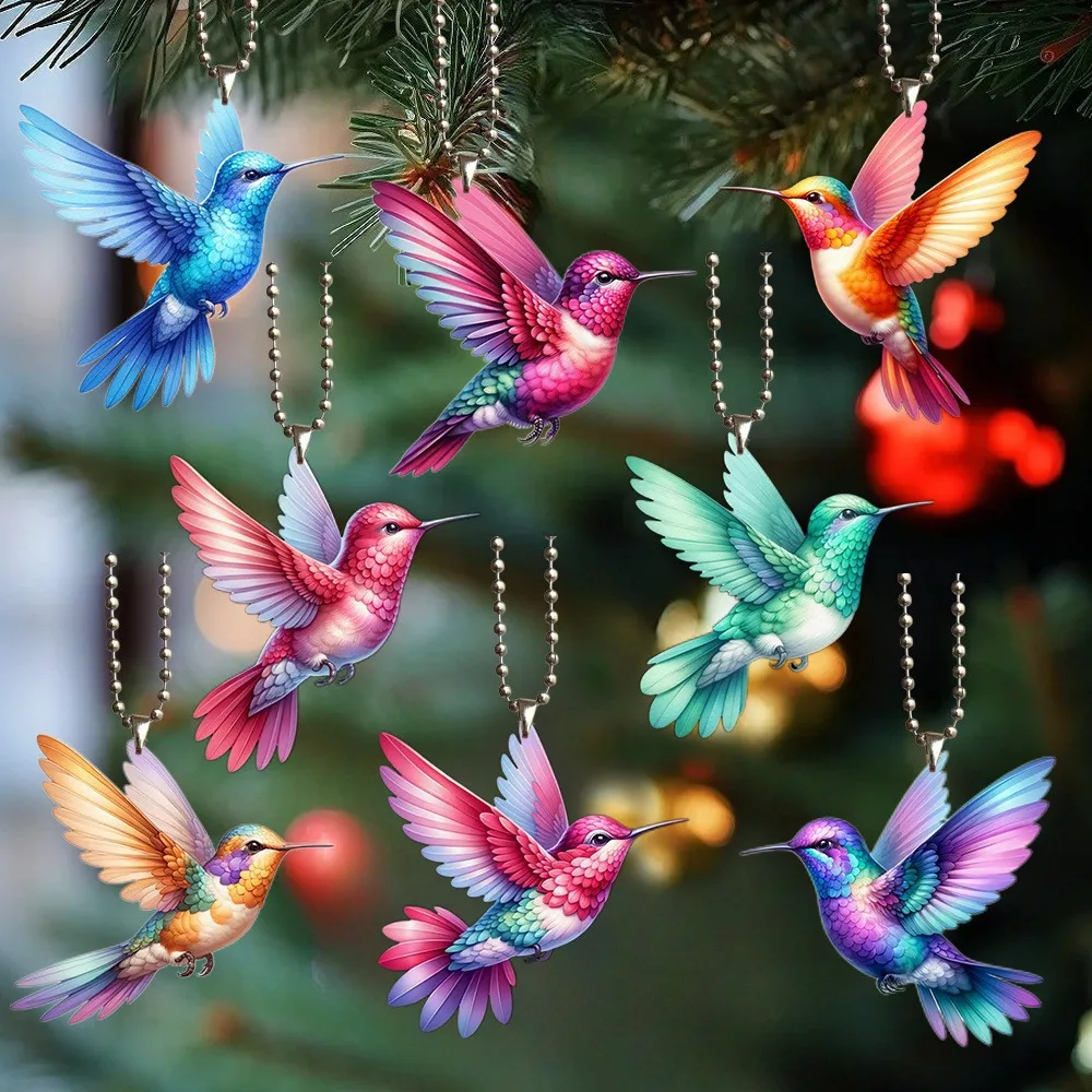 

Colorful Hummingbird Acrylic Pendant Set -8 pieces, 2D Window Decoration, Garden, Home, Office, Car, Key, Party Decoration