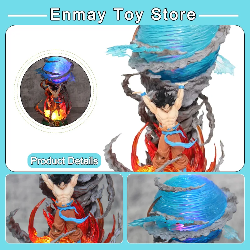 

23cm Goku Animation Hand Operated Luminous Model Statue Pvc Anime Desktop Office Ornaments Birthday Christmas Gifts Collection