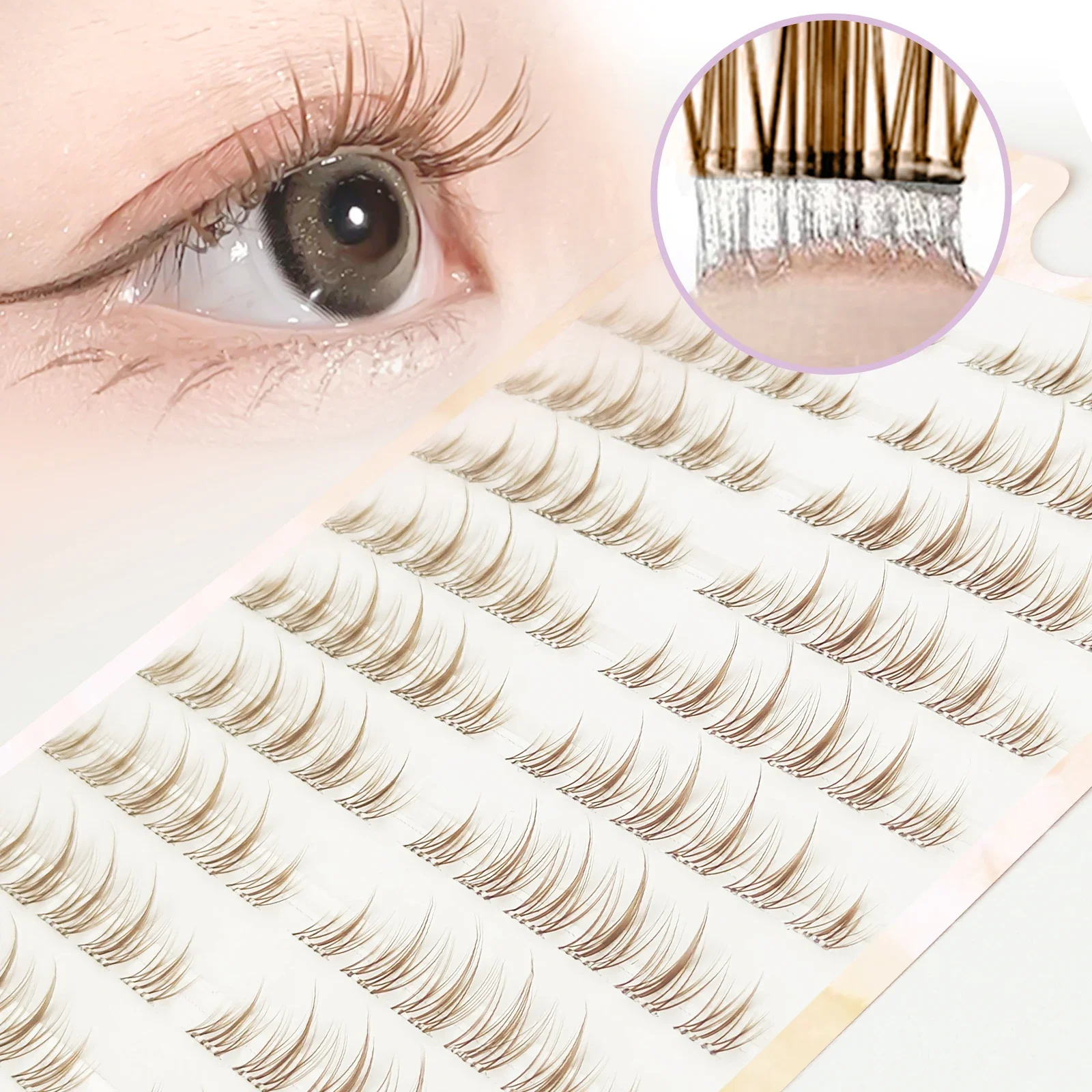 120 Pcs CC Self-adhesive Caramel Sunflower Eyelashes Glue Free Trilogy Eyelash Japanese and Korean Styles For Beginner Reusable