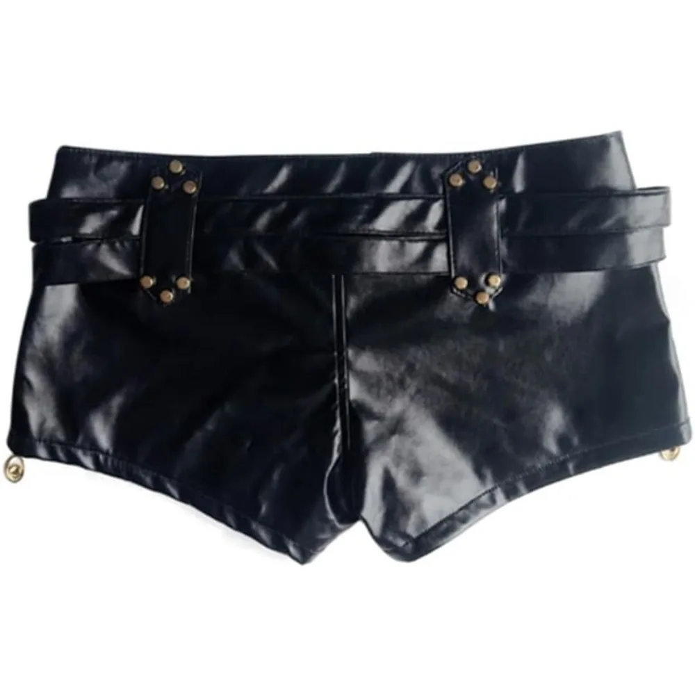 Womens Sexy High-Waisted Faux Leather Shorts Black PU Leather