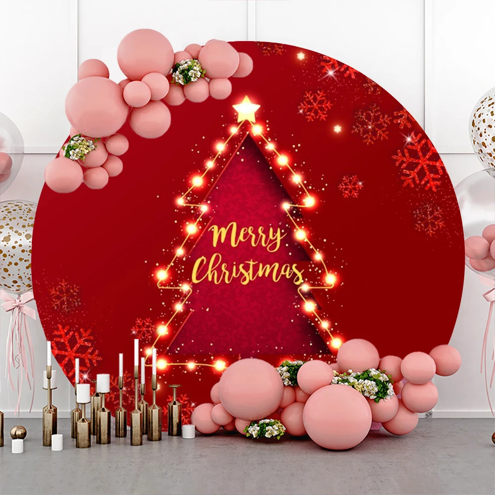 Merry Christmas Round Backdrop Cover Winter Glitter Snowflake Christmas Tree Xmas Party Decoration Photography Background Studio