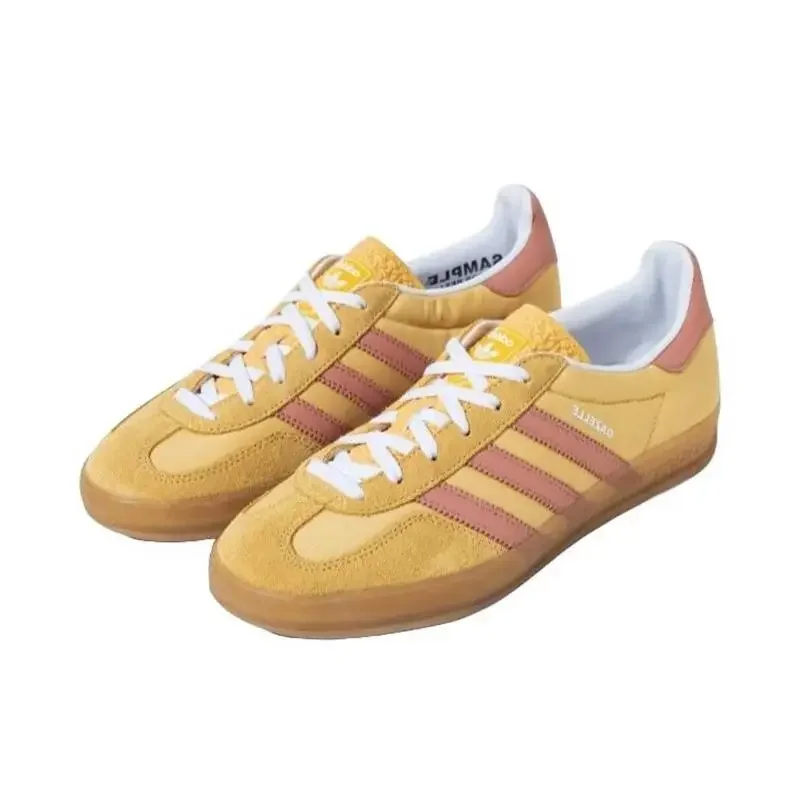 Adidas Gazelle Indoor Woman's Comfortable, Versatile, Casual,Shock Absorbent, Lightweight, Low Top Board Shoes , Yellow Pink