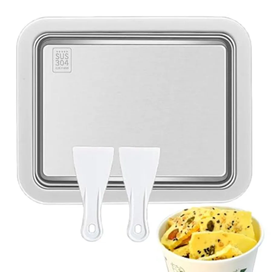 

Ice Cream Maker Pan, Ice Cream Roller Pan, Quick, Portable, Stainless Steel Flat Tray Maker, for Refrigerator, Food Preservatio