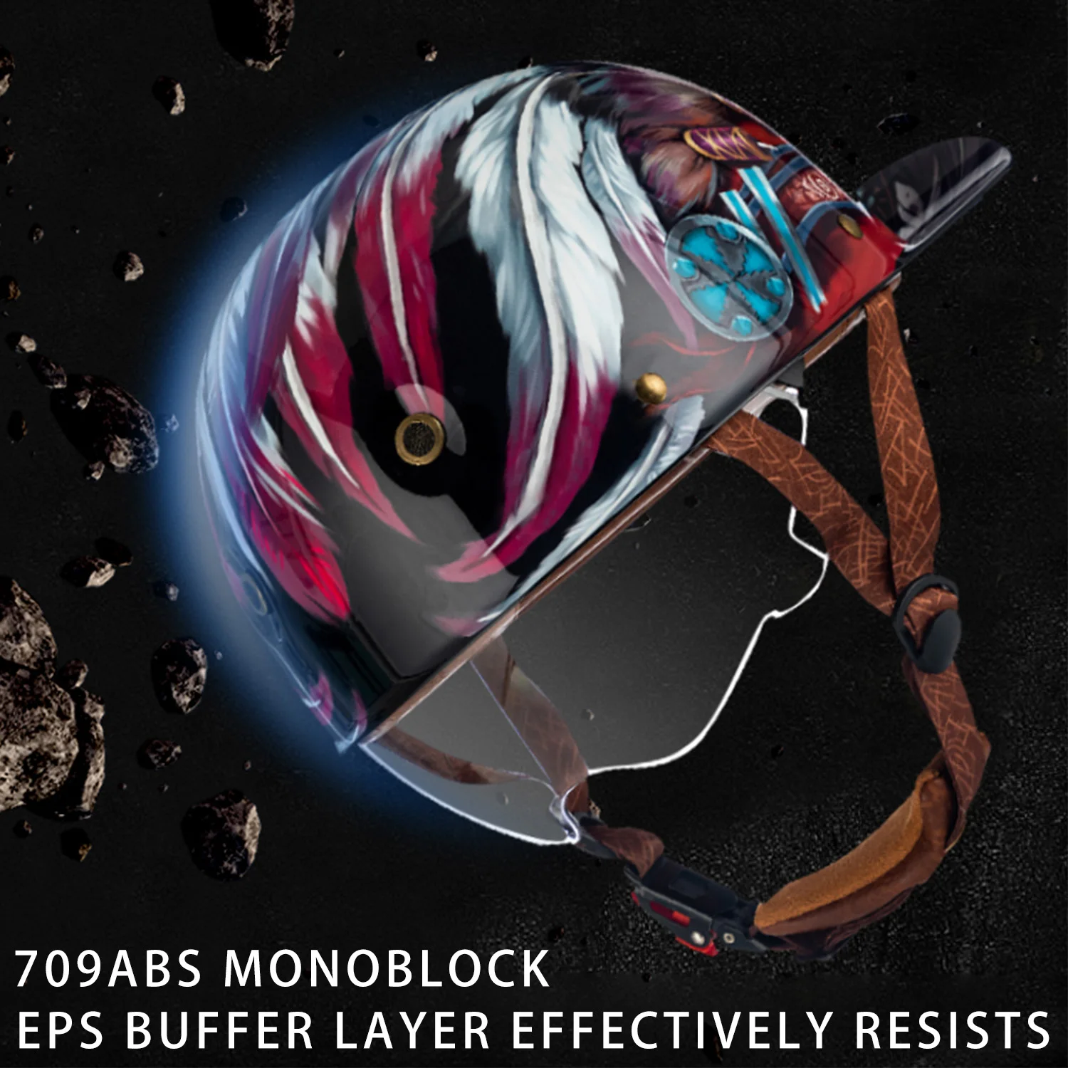 

Retro Half Face Motorcycle Helmet with Blue Inner Lens - Vintage Style for Harley & E-Scooters | Lightweight & Comfortable