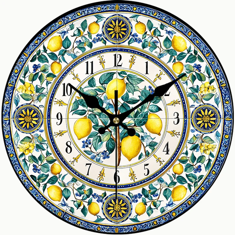 2D Flat. 1pc, Lemon Theme Wooden Wall Clock, Fresh and Natural Silent Round Clock Decor, Perfect for Bedroom, Living Room, Office, Kitchen, and Bathroom, 30.48 cm, AA Batteries Not Included, 2D Flat