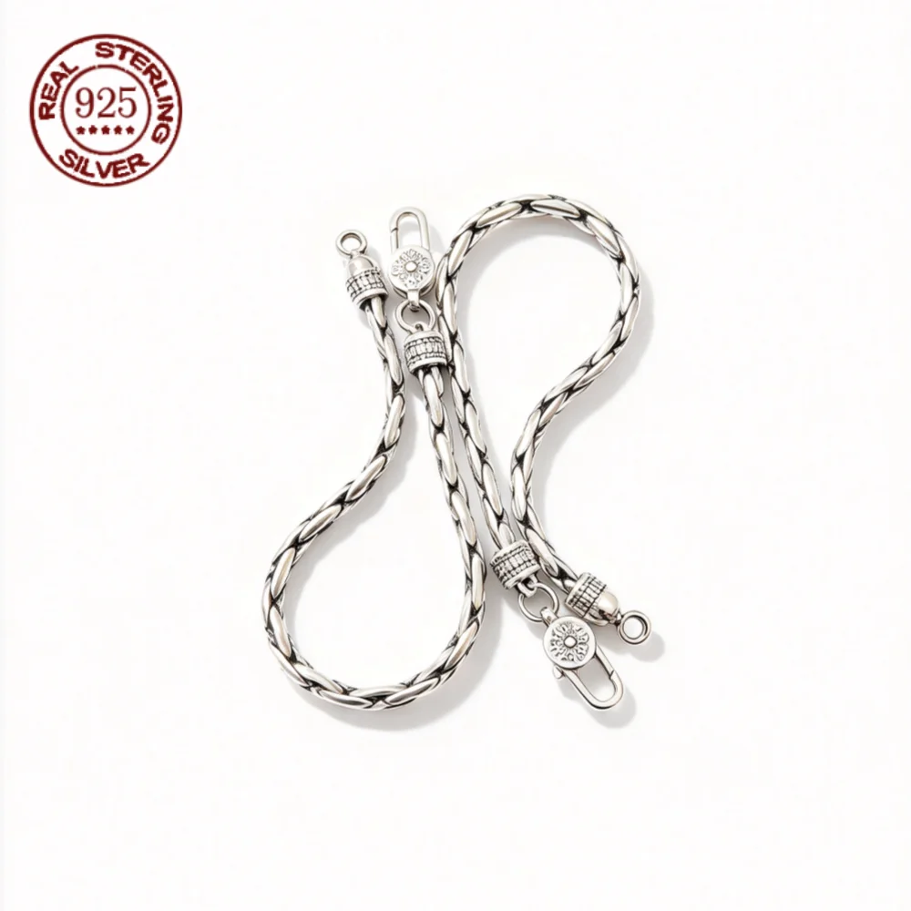 Simplicity Vintage S925 Sterling Silver Bracelet Snake Bone Chain Sculpture Petal Vajra Buckle Bracelet Jewelry Gift