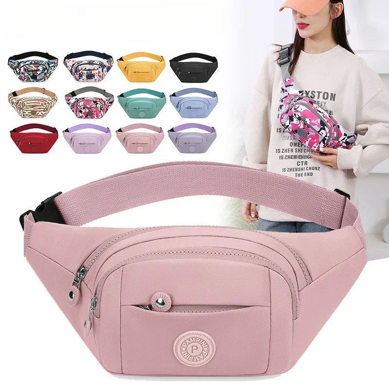 New Outdoor Sports Breast Bag Fashion Flower Pattern Waist Bag Waterproof Multi-Pocket Chest Bag Nylon Large Capacity Fanny Pack