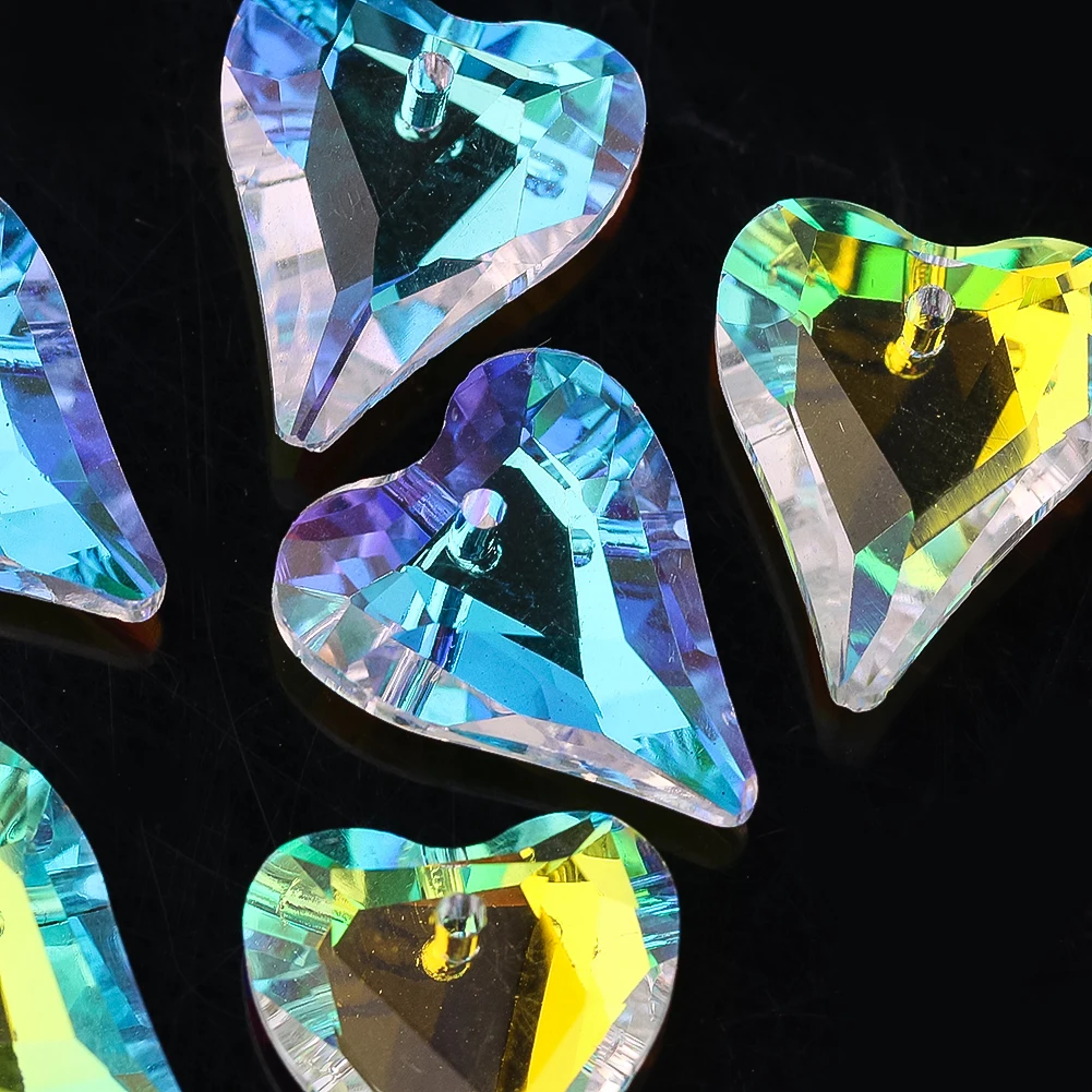 6pcs Heart Crystal Pendant Hanging Sun Catcher Glass Prism Charm Beads for DIY Craft Jewelry Necklace Earrings Making Home Decor