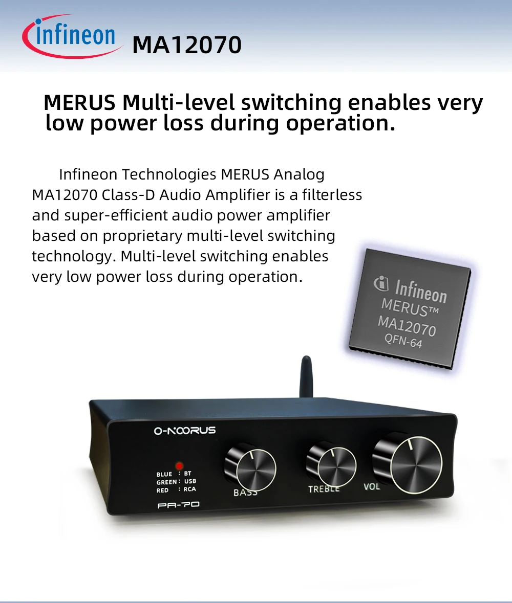 O-norus-hifiオーディオスピーカー,クラスdアンプ,Bluetooth 5.0,ホームスピーカー,サブウーファー出力付きレシーバー,低音トレブル,ma12070,80wx2, 2.1