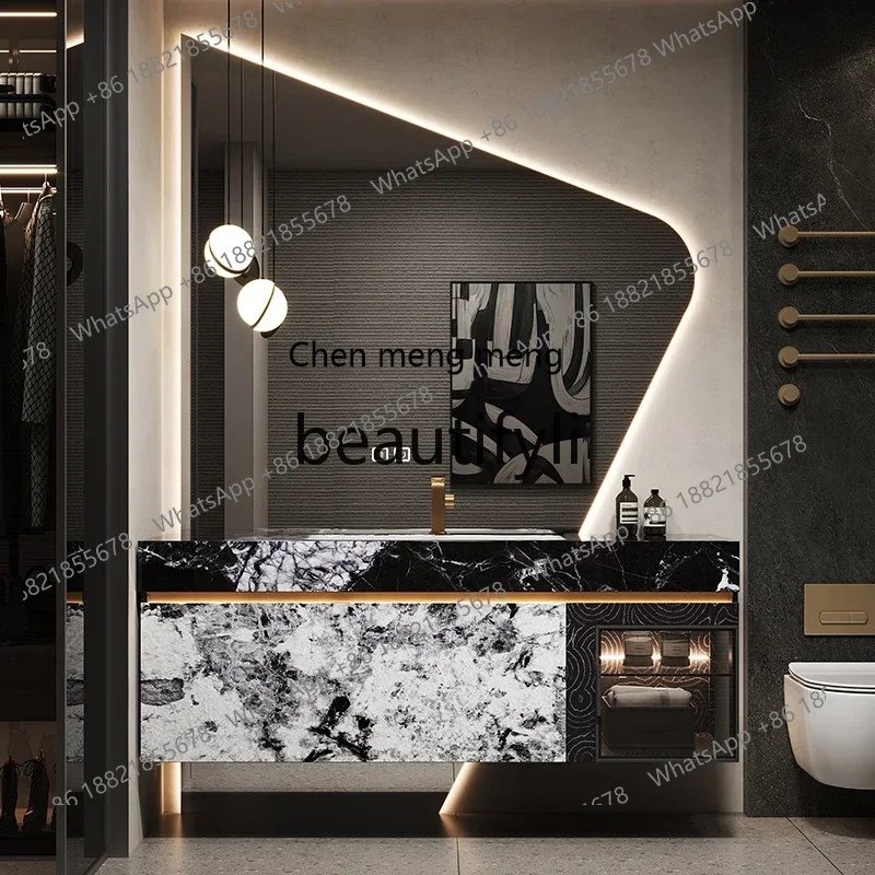 

C Italian light luxury bathroom cabinet combination luxury stone seamless ceramic basin toilet washstand