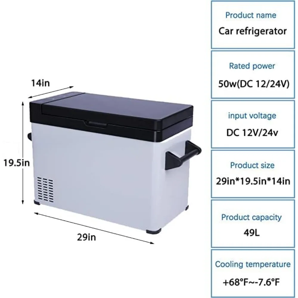 Autokoelkast 52 Quart 12 V/24 V DC Draagbare koelkast met vriesvak Elektrische koeler -7,6 ℉   - 68 ℉   voor camper, reizen, boot, kampeergebruik