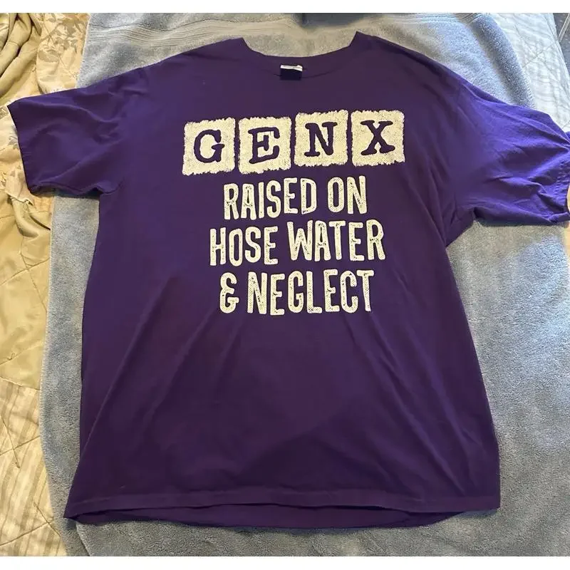 Gen X Raised On Hose Water And Neglect Purple Large Men's T Shirt 100 Cotton