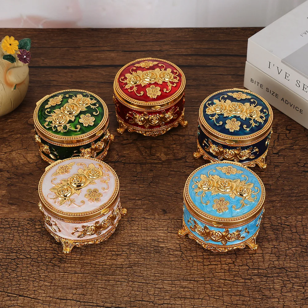 

Elegant Round Decorative Trinket Box Vintage Jewelry Box Small Trinket Storage Organizer Box For Rings Earrings Necklace