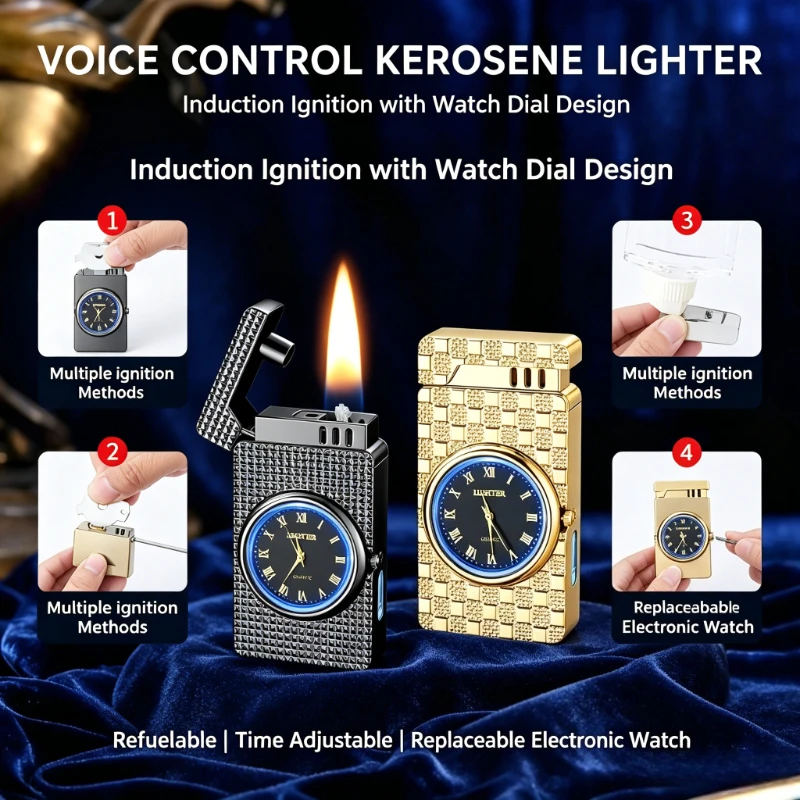 New Voice Activated Smart Lighter, 4 Ignition Modes (Shake/Tap/Blow), USB Rechargeable Windproof, Cool Tech Gadget for Men