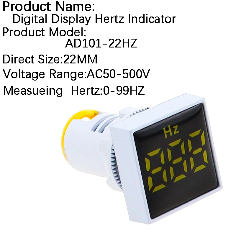 Protective Film 0-99 Hz Measuring Range Digital Display Electricity Hertz Frequency meter Round Square Signal Indicator 22MM