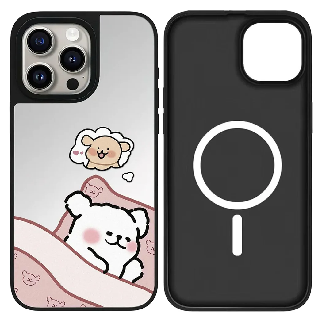 

Couple Dog Mirror Surface Magnetic Phone Case Cover for IPhone 17 16 15 14 13 12 Pro Max Case for iPhone 17 Air