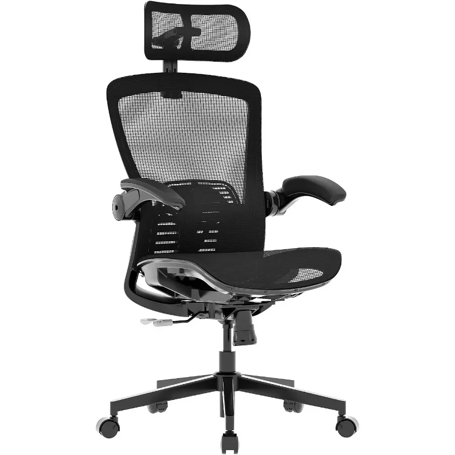Ergonomic Office Chair for Home Office Gaming Working, Mesh OC3 Air-P Seat, Black, Flip-up Armrest and 8-Level Lumbar Support f