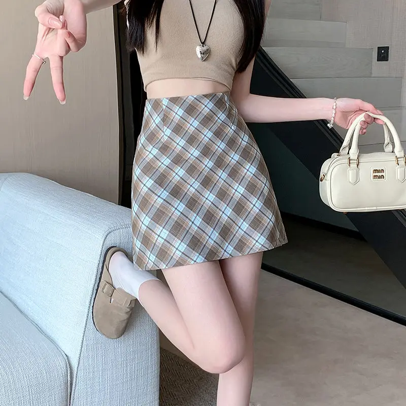 Jupe à carreaux rétro à carreaux, Style collège, taille haute, amincissante, nouvelle collection