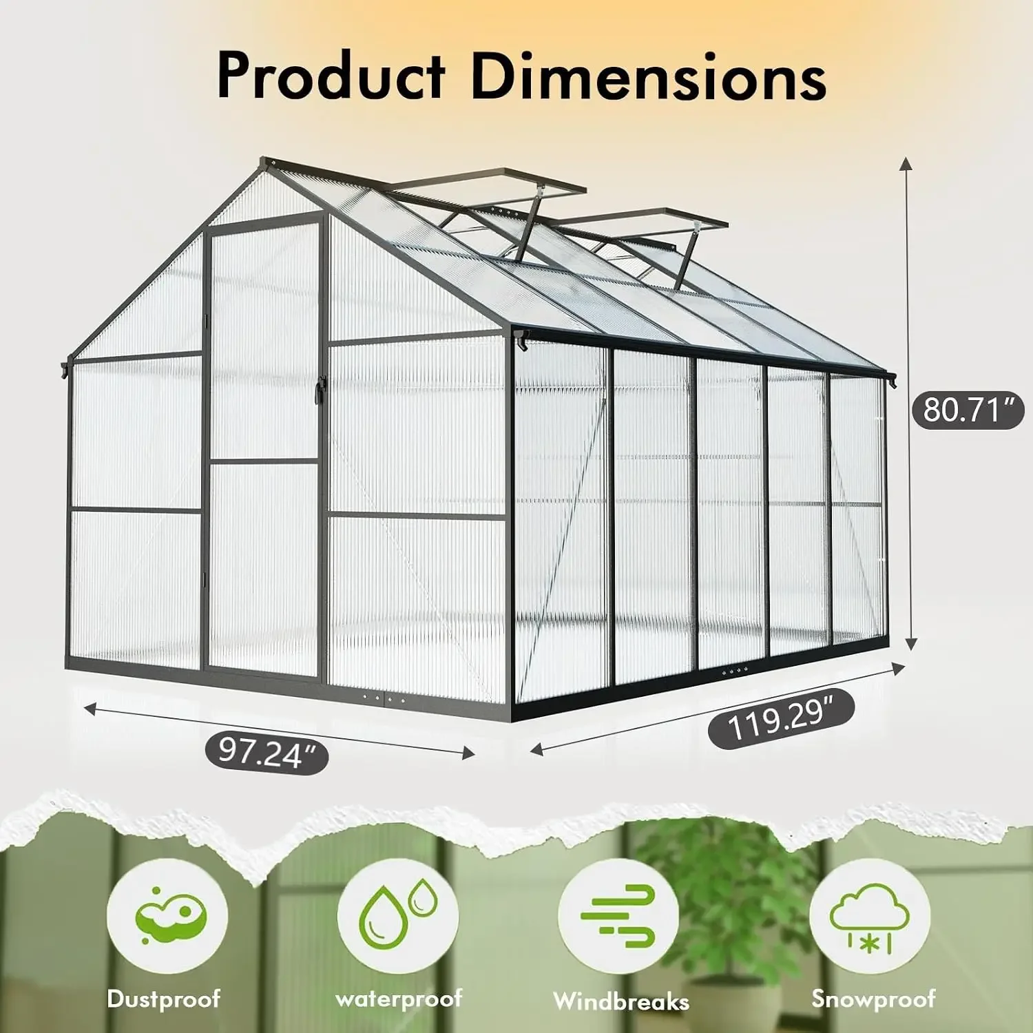 USA Stock 8X10FT Enhanced Aluminum Walk-in Greenhouse for Outdoors with Thermometer | Easy Assembly, UV-Resistant Panel, Rain Gu