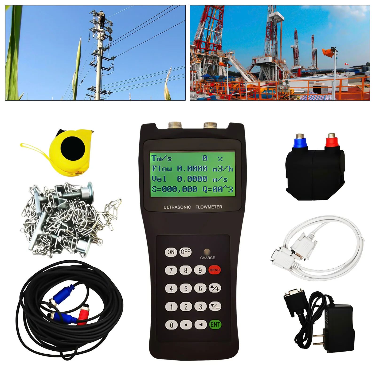 เครื่องวัดการไหลของของเหลวแบบดิจิตอลอัลตราโซนิกแบบมือถือ TDS-100H DN50-700 M2 สำหรับการวัดน้ำทะเลและน้ำเสียอุตสาหกรรม