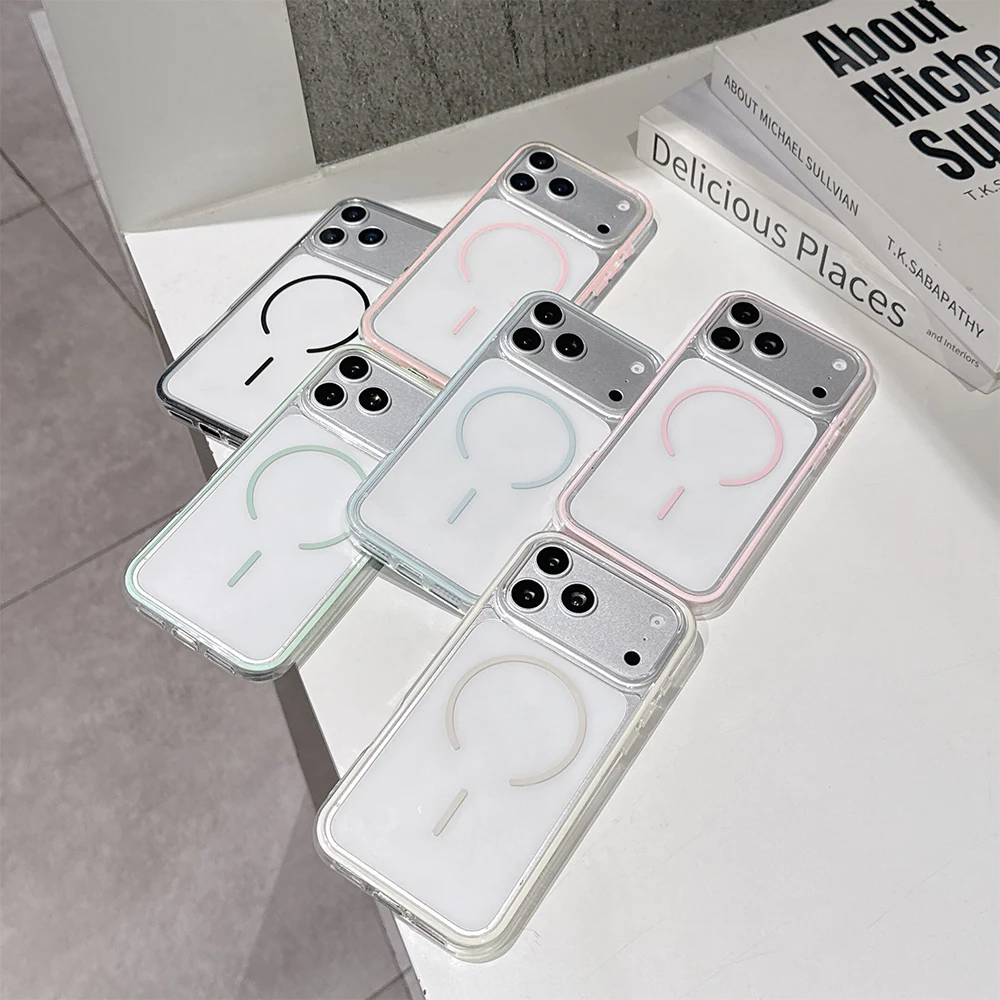 Handyhülle für iPhone 18 17 ProMax Transparent 16 15 14 13 12 11 Fundas Luxuriöse Durchsichtige Stoßfänger-Hülle für Magsafe Magnetische Rückseiten-Schutzhülle