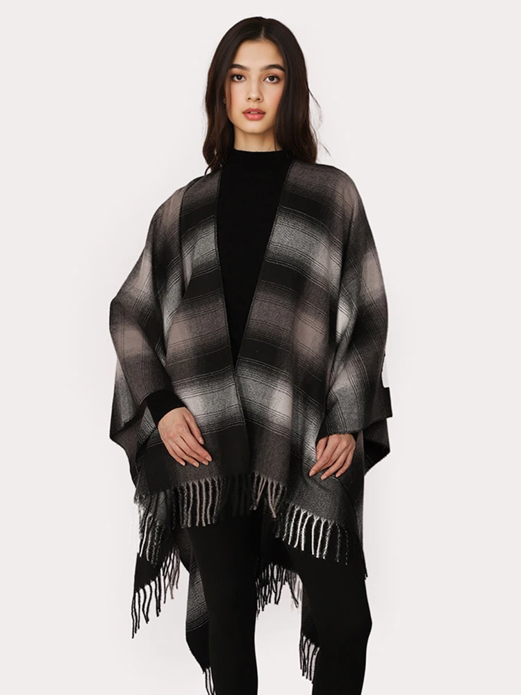 

Зимний женский и мужской шарф, многослойное пончо, элегантный ретро-черный клетчатый платок, шаль, женский мужской теплый шарф, Capa Para Mujer, плащ из пашмины