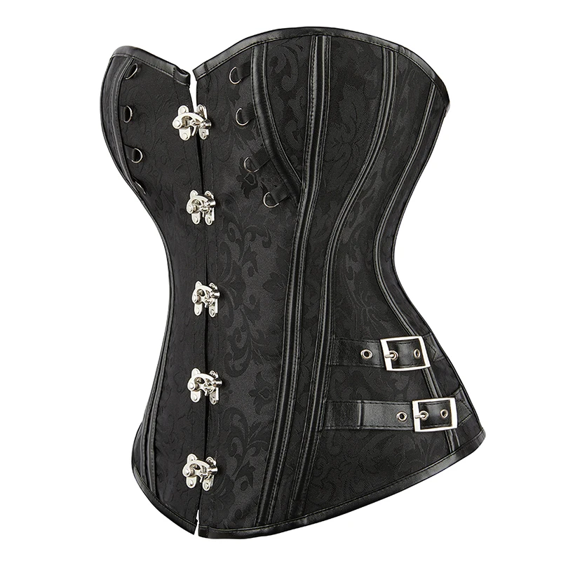 Waist Trainer Brocade Steampunk Jacquard Faux Leather Studded Overbust Brown Corset Bustier S-6XL