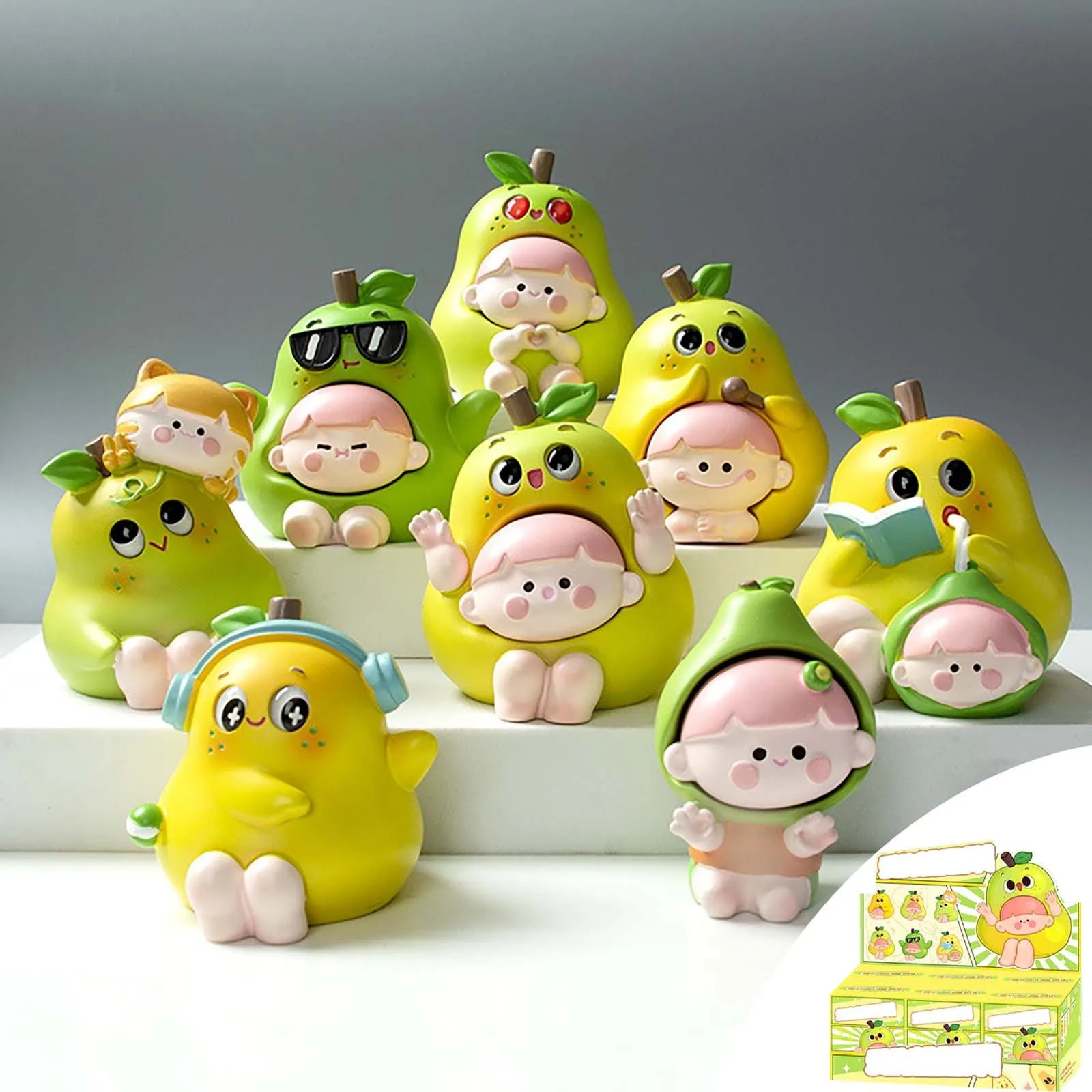 1PC Cute Pear Decoration Figurine Resin Mini Blind Box Ornament Cartoon Desktop Dress Up Home Car Ornament