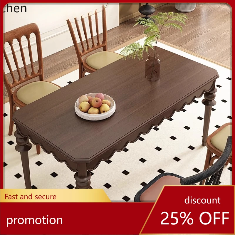 

CZ Solid Wood Dining Table Vintage American Style Practical Rattan Dining Table and Chair Set