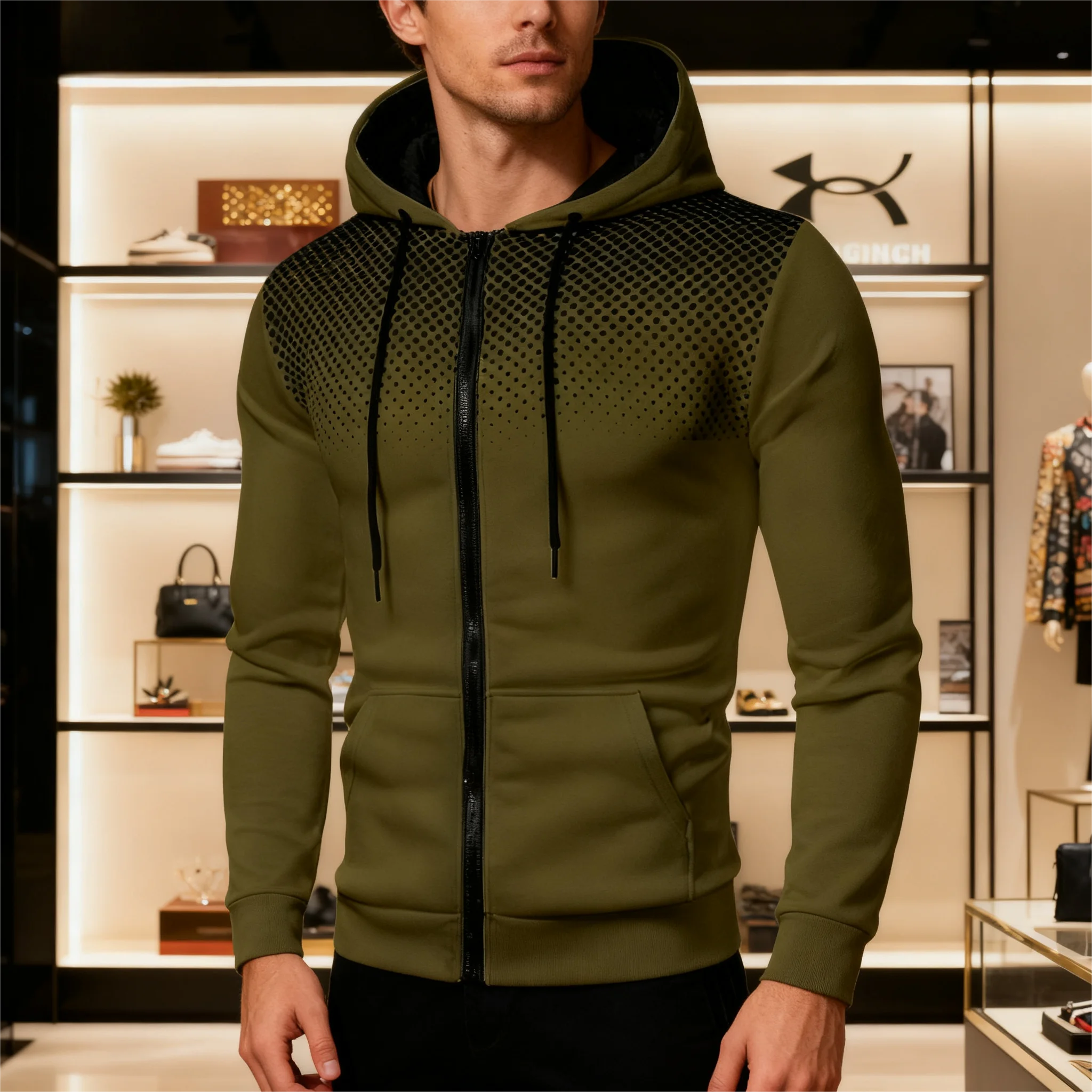 سترة رجالية معطف خارجي هوديي الخريف سستة إغلاق سترة بلون عادية كم طويل بلوزات معاطف فضفاضة الذكور Clothi #5