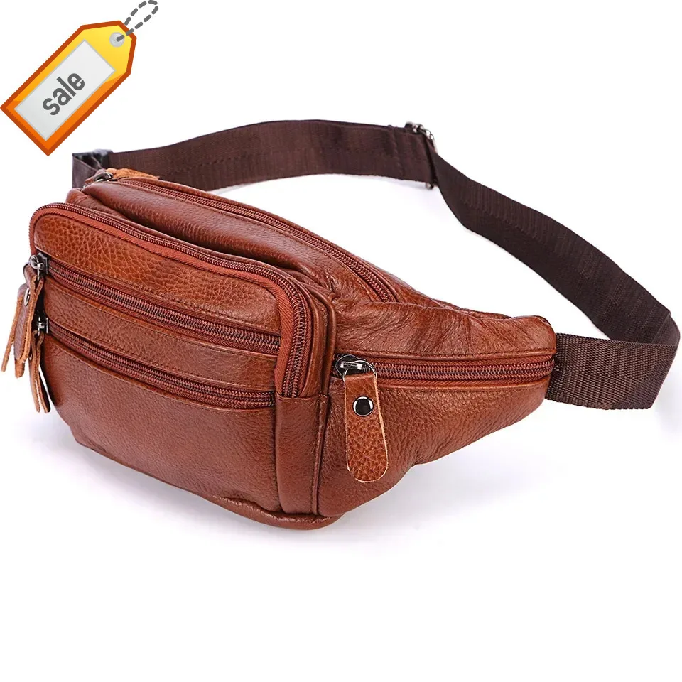 

Fashion Genuine for Phone Pouch Leather Messenger s Brand Fanny Pack Male Travel Waist Bag Men