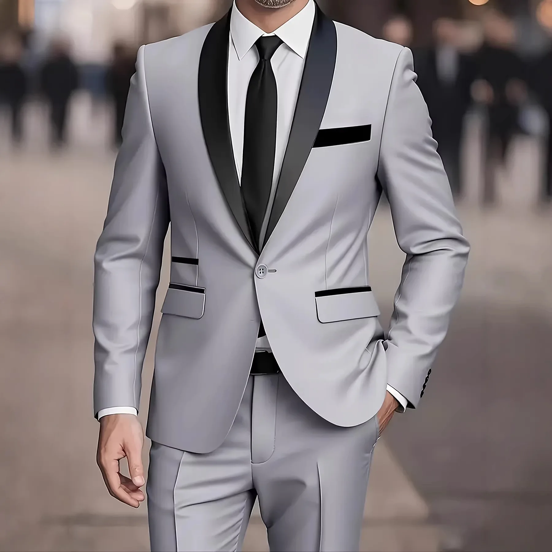 

Мужской комплект из 2 предметов: пиджак с воротником и застежкой на одну пуговицу, облегающий, однотонный, и брюки, подходит для мужских танцевальных вечеринок.