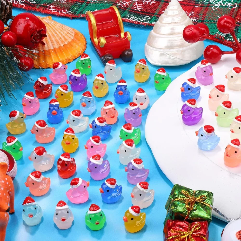 10/60 Stück Leuchtende Weihnachts-Miniatur-Enten mit Weihnachtsmannmützen, Aquarium-Deko, DIY-Bastelset für Weihnachtsfeiern und Partys – Detail 10