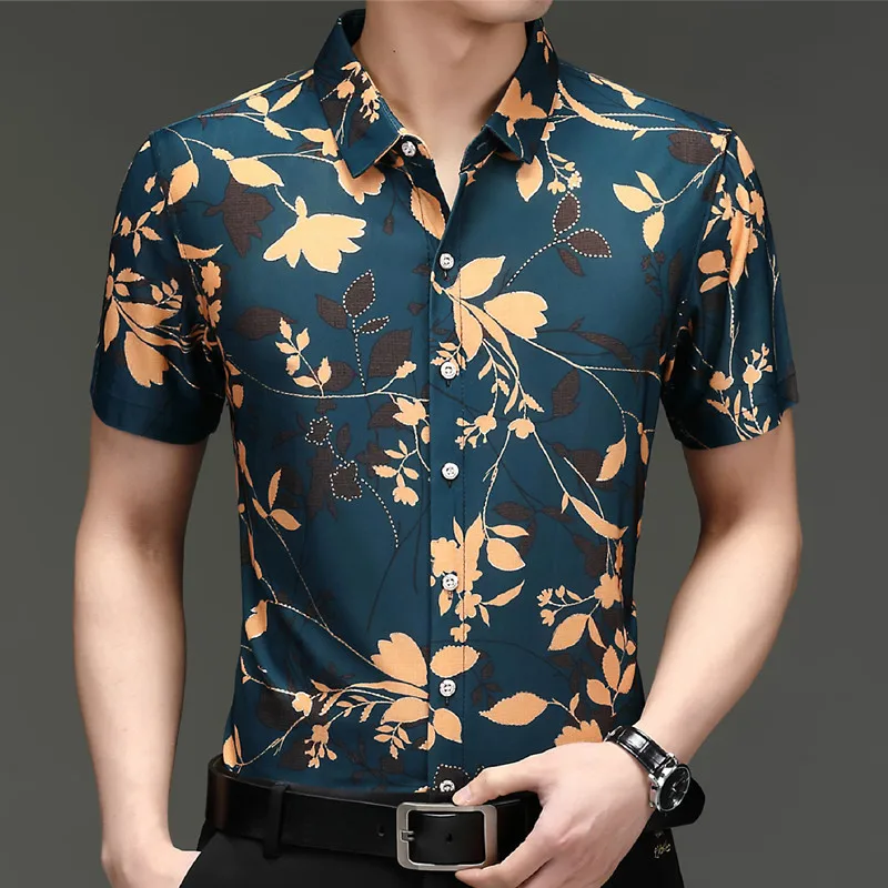 

Seller Recommend Good Designer Men's Short Sleeved Flower Shirt Non Iron Fragmented Flower Shirt Man's Dad's Loose Men Tank Top