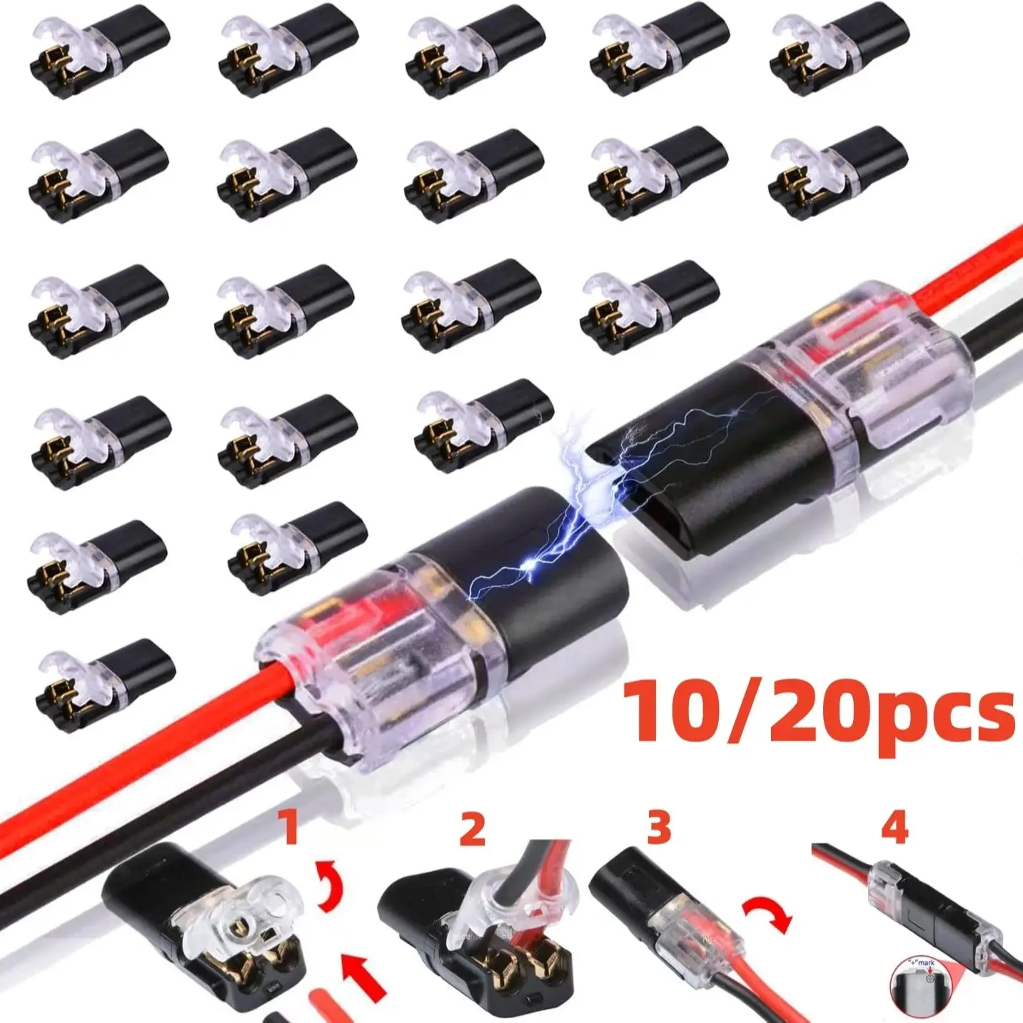 10/20 Stück Doppeldraht-Steckverbinder mit verriegelbarer Schnalle, steckbarer LED-Drahtverbinder, 2-polig, 2-Wege, universeller kompakter Draht