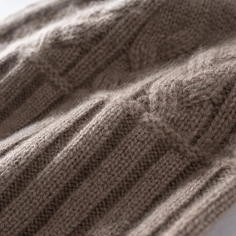 100% hochwertige Kaschmirmütze für Damen, weiche, warme Wintermütze, gestrickte, lässige Outdoor-Mütze in Unifarbe mit geripptem Twist-Muster. – Detail 10