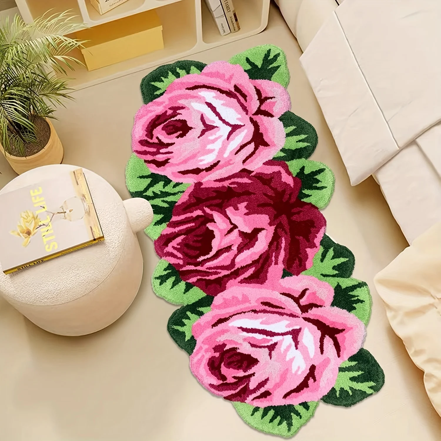 

Handmade Floral Rug with Non Slip Backing Cozy Carpet for Living Room Bedroom Kitchen Hallway Machine Washable Soft Flannel Gift