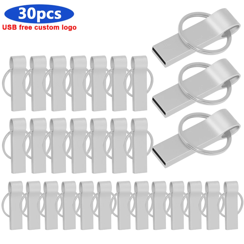 30PCS Metal USB Flash Drive 4GB Pen Drive 16GB 32GB 64GB USB Stick Free Logo Wholesale Flash Memory Waterproof High Speed U Disk