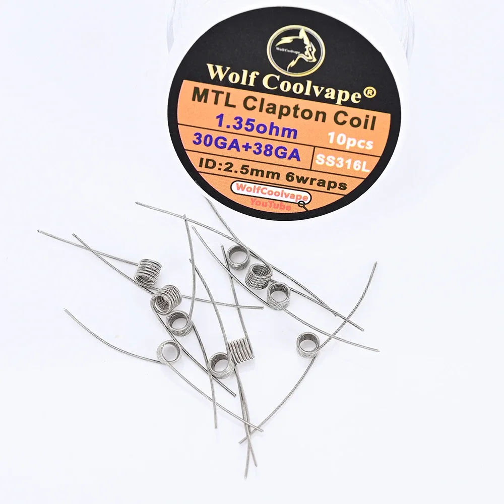 wolfcoolvape 10pcs 1.35ohm MTL Clapton Coil SS316L 30GA+38GA – Prebuilt Coil for RDA RTA Vape Tank Atomizers