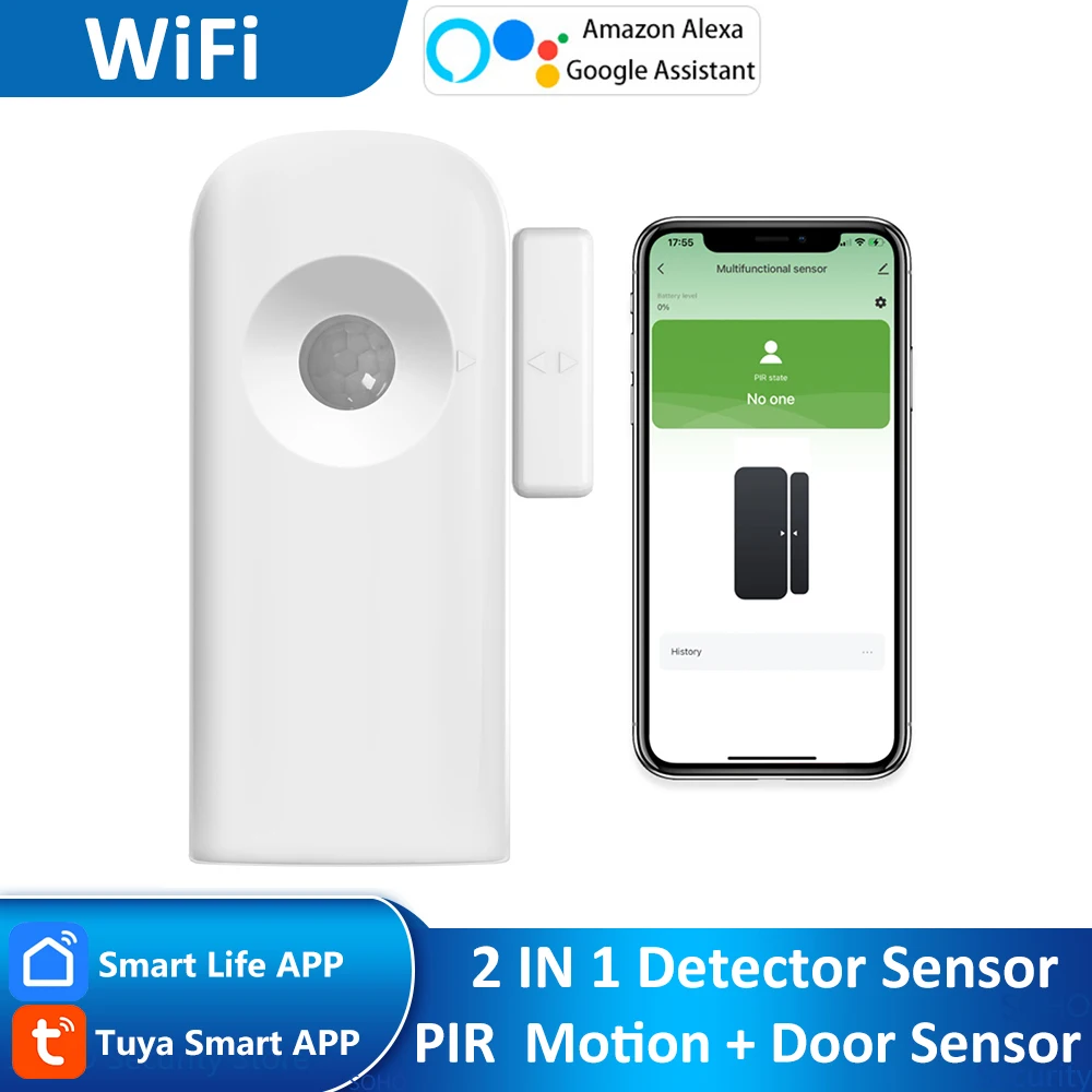 

Tuya Smart WIFI Multifunctional Sensor PIR Human Motion Sensor Door Window Switch Detector 2 in 1 Works with Alexa Google Home